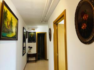 阿利坎特Art House的墙上挂有画作的走廊和门廊