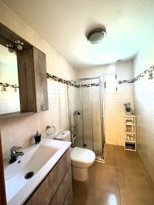 莫罗德哈布雷Casa La Olas的浴室配有卫生间、盥洗盆和淋浴。