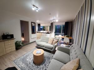 瓦纳卡巅峰运动木屋酒店的客厅配有两张沙发和一张桌子
