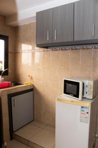 阿比让恩卡公寓酒店的厨房配有冰箱上方的微波炉