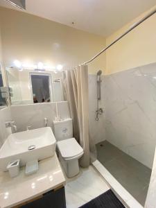达喀尔Appartement Luxe idéalement situé à Dakar的一间带水槽、卫生间和淋浴的浴室