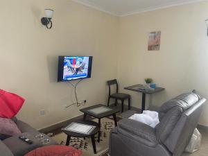 NarokLux Suites Narok Holiday Homes的客厅配有沙发和墙上的电视