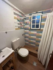 圣卡洛斯-德巴里洛切Alaska Patagonia Hostel的一间带卫生间、水槽和窗户的浴室