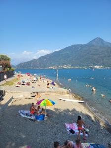 阿夸塞里亚LakeView LakeComo 4Seasons, Terrace, 30m to Lake! by STAYHERE-LAKECOMO的一群人坐在海滩上