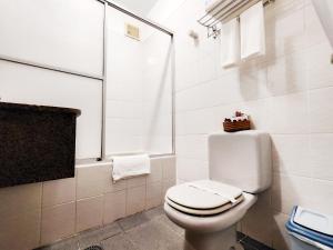 圣克鲁斯Hotel Lido的白色的浴室设有卫生间和淋浴。