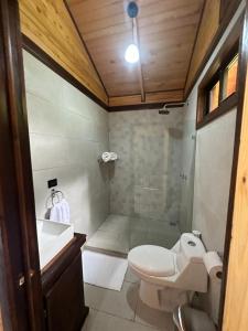 圣赫拉多德多塔Chalet Amauleza的浴室配有卫生间、盥洗盆和淋浴。