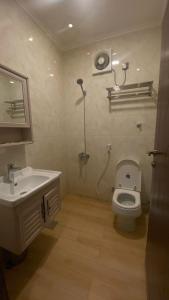 延布Fakher Yanbu 3 Furnished Units的浴室配有卫生间、盥洗盆和淋浴。
