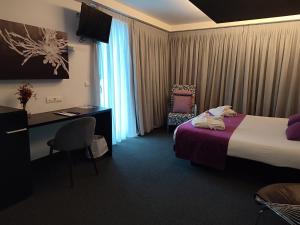 苏安塞斯帕拉亚里贝拉酒店的酒店客房配有一张床、一张桌子和一把椅子。