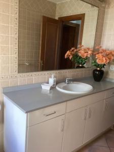 蓬塔普里马Villa Eclipse的一间带水槽和镜子的浴室