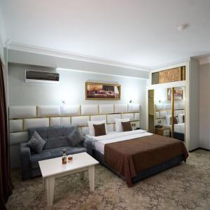 巴库Bey Hotel Baku的酒店客房,配有床和沙发