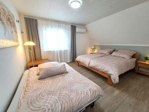 施派尔Hortensie Speyer的一间卧室设有两张床和窗户。
