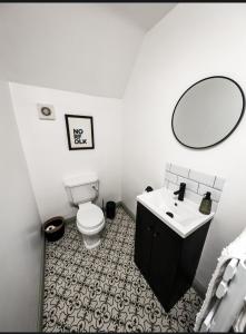 金斯林The White Hart的一间带卫生间、水槽和镜子的浴室