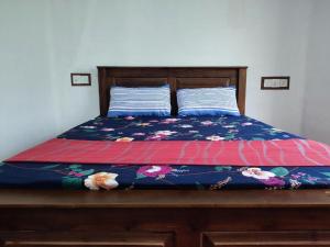 韦利格默The Duke的一张带花卉床罩和两个枕头的床