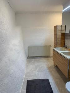 StadtschlainingFerienhaus Burgblick in Stadtschlaining的浴室配有盥洗盆、卫生间和盥洗盆。