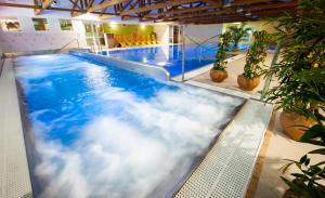 特伦钦温泉镇Hotel Flóra的游泳池上涂有云彩