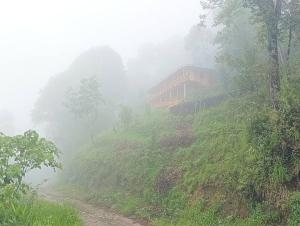 甘托克KatuS premium cottages的雾中山边的房子