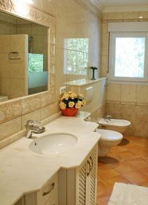 哈维亚Villa Javea的一间带水槽、卫生间和镜子的浴室