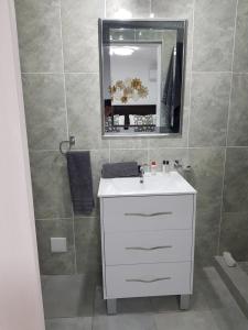 波特里弗Arcangeli Wines的浴室设有白色水槽和镜子
