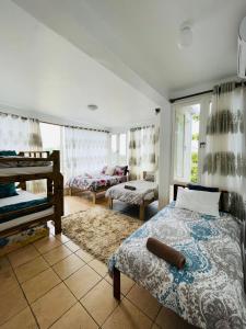 蓬塔杜欧鲁Casa Cinza的一间带两张床的卧室和一间客厅