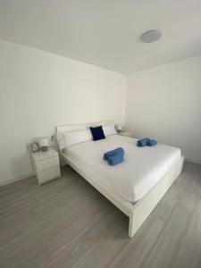拉奥利瓦Villa Sol Fuerteventura的一张带两个蓝色枕头的白色床