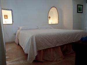 奥斯图尼Trulli di Ivana的一间卧室配有一张带白色床罩的床
