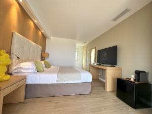 卡尔维Hotel Revellata & Spa的一间卧室配有一张床和一台平面电视
