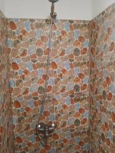 VaïareFare Mihimana的带淋浴的浴室(带石墙)