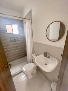 蒙特里亚Apartamento 202 Entero的一间带卫生间、水槽和镜子的浴室