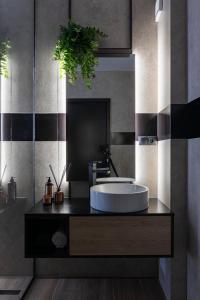 巴亚马雷Expozitiei ap. 5的一间带水槽和大镜子的浴室