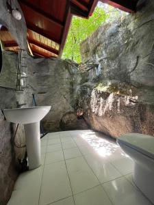 代尼耶耶辛哈拉加莱斯特旅馆的一间带水槽和岩石墙的浴室