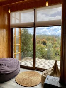 CalbucoTinyhouse Pichi I - vida lenta en Patagonia Costa的客房设有享有美景的大窗户。