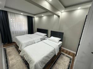 Arnavutköyİstanbul Airport House Tayakadın的配有2张床的带白色床单和枕头的客房