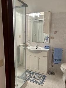 斯佩隆加Demetra Apartment Sperlonga的一间带水槽和淋浴的浴室