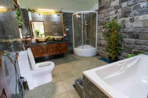 皮利亚恩达拉Castle Colombo的浴室配有卫生间、淋浴和盥洗盆。