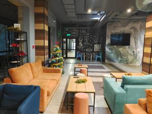 波罗维茨Borovets Dream Studio的客厅配有圣诞树和沙发