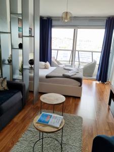 马赛Appartement T1 Marseille Prado Chanot Plage的一间卧室设有一张床和一间客厅。