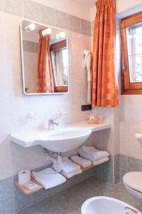 利维尼奥Hotel Garni Rin Da Rin的一间带水槽和镜子的浴室