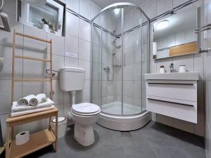 奇茲希Apartments Pinta de Sol的白色的浴室设有卫生间和淋浴。