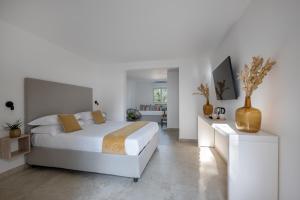 皮雅诺迪索伦托Sopramare Resort的白色卧室配有床和书桌