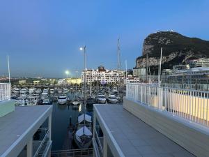 直布罗陀Marina Club - Luxury Apartment in Ocean Village with Parking的享有码头和水中船只的景色