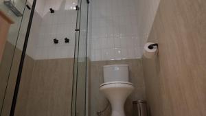 圣保罗Apê Pátio Paulista的一间带卫生间和玻璃淋浴间的浴室