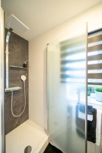 那慕尔La gazza ladra的带淋浴的浴室和玻璃门