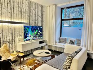 慕尼黑Cocoma-Design-Apartment Deluxe - very central的带沙发和电视的客厅