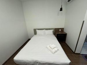 胡志明市Best Hotel的一张床上,里面放着两条毛巾