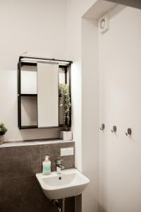 埃尔姆斯霍恩Homaris Apartments Elmshorn的一间带水槽和镜子的浴室