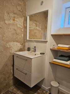 罗什科尔邦Charmante maison troglodyte Loire Valley的白色的浴室设有水槽和窗户。