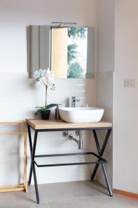 梅莱尼亚诺New Exclusive Melegnano Apartments- Near train station的一间带水槽和镜子的浴室