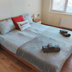 贝利伊斯库尔SA Services private apartments, Eagle Rock complex的一间卧室配有一张大床和两条毛巾