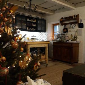 HegymagasSzívecske Ház - Hegymagas的一间厨房,里面放着圣诞树