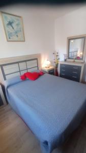 卡拉费尔Villa Delfín的卧室内的一张带红色枕头的蓝色床